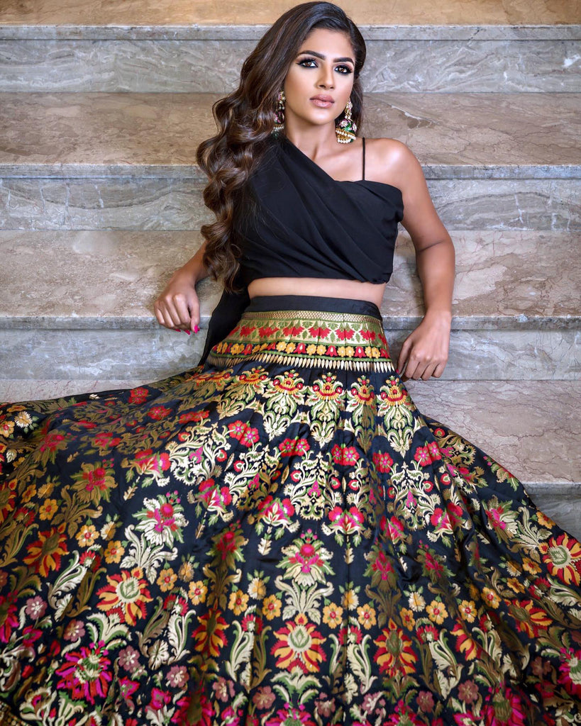 Black Floral Brocade Lehenga Choli