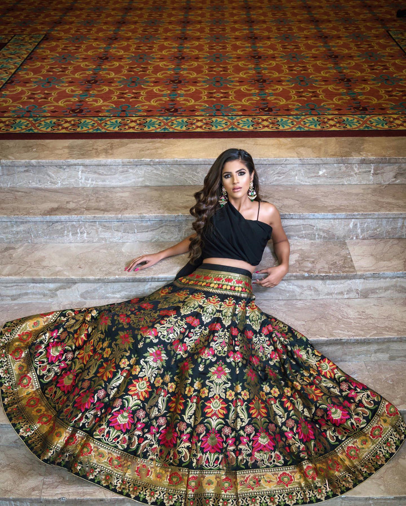 Black Floral Brocade Lehenga Choli