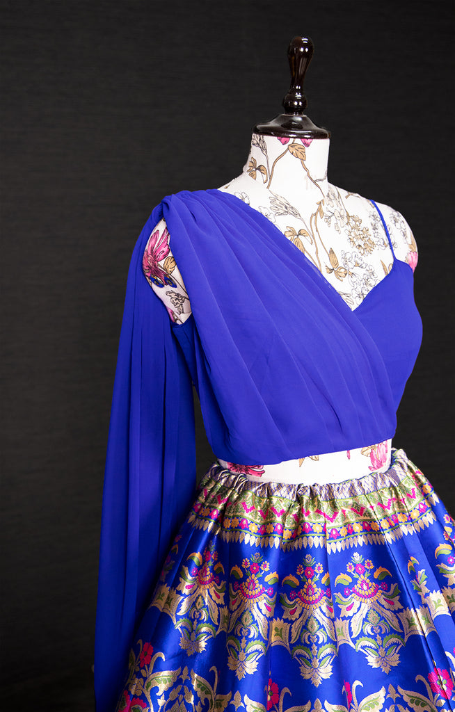 Royal Blue Floral Brocade Lehenga Choli