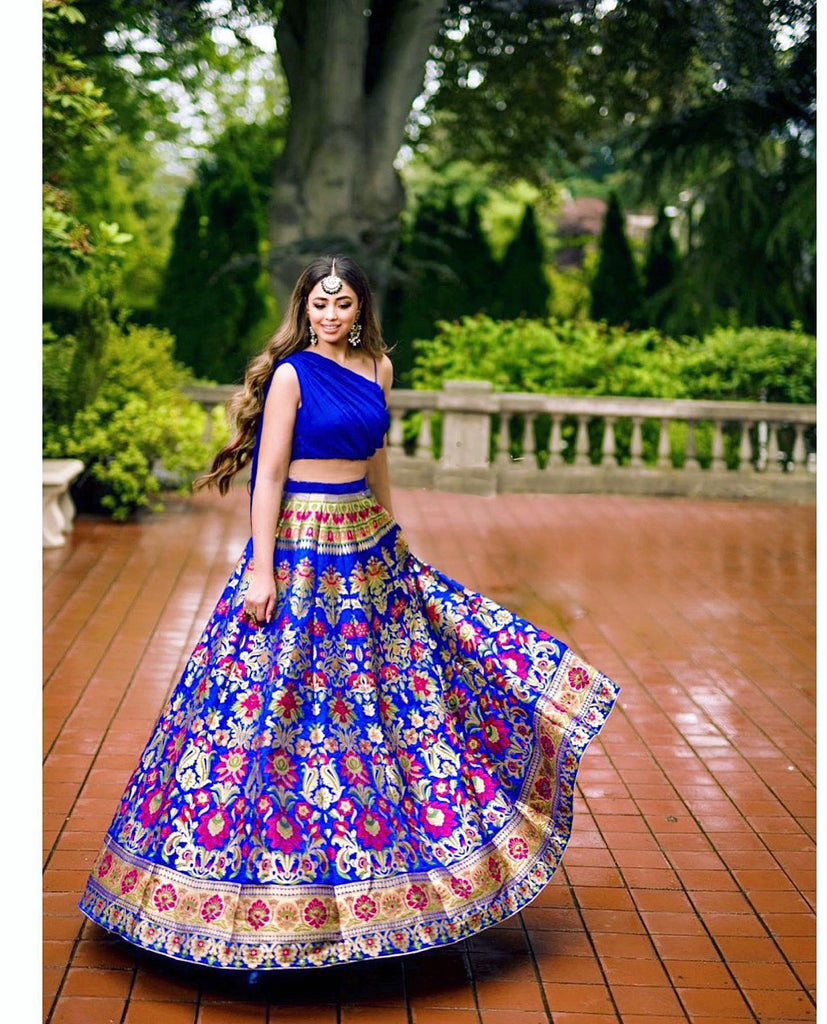 Royal Blue Floral Brocade Lehenga Choli