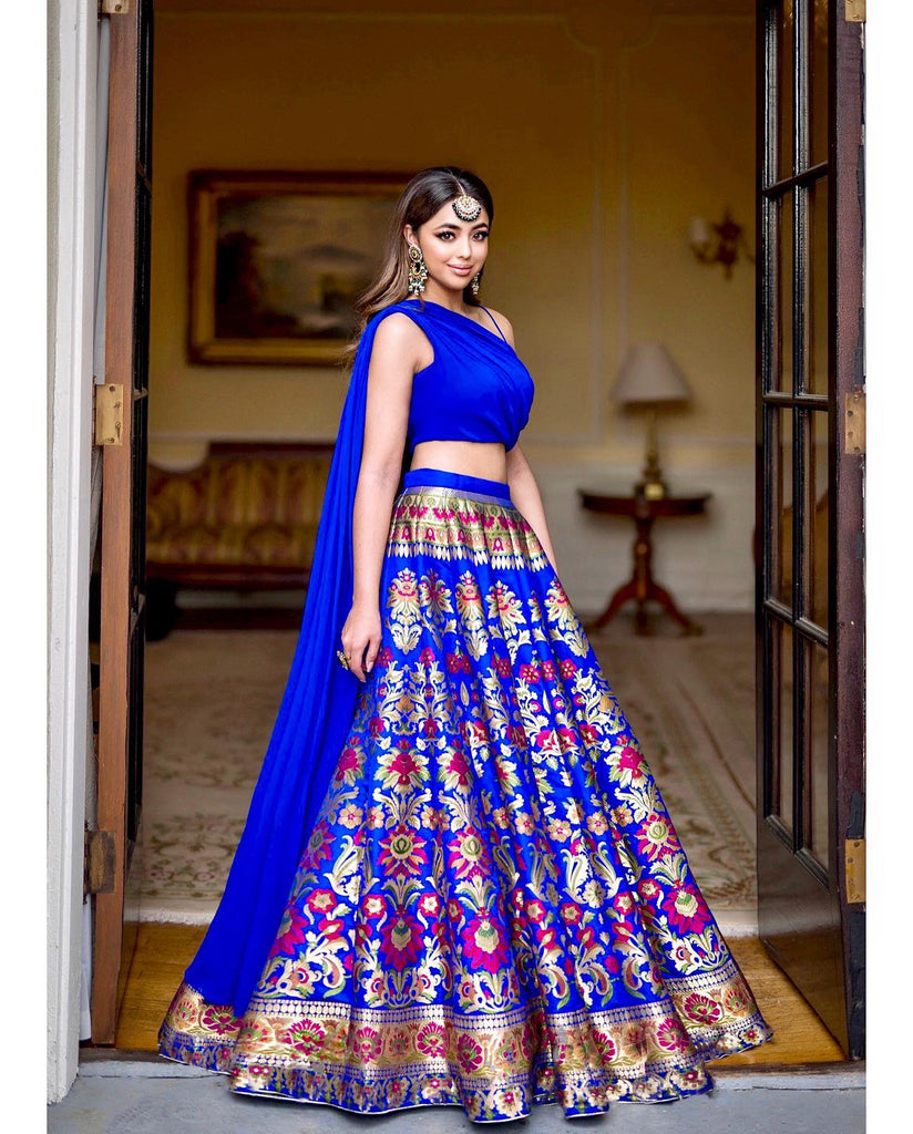 Royal Blue Floral Brocade Lehenga Choli