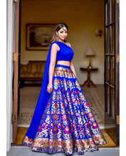 Load image into Gallery viewer, Royal Blue Floral Brocade Lehenga Choli