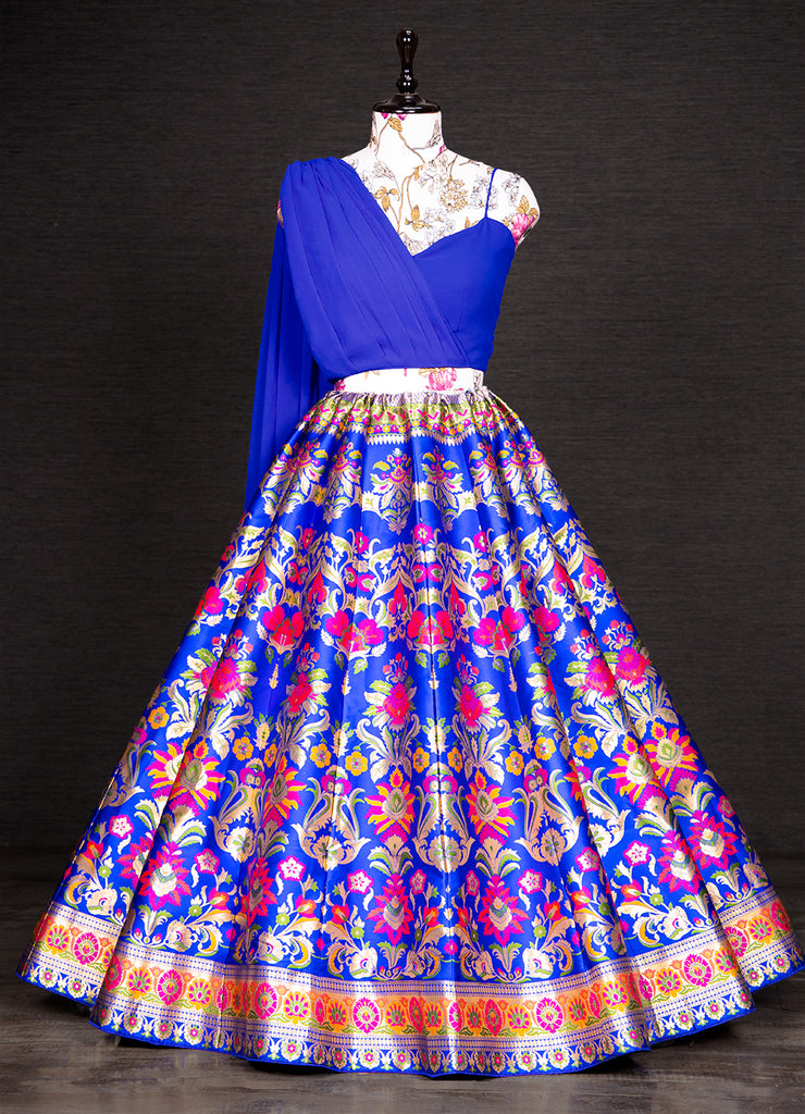 Royal Blue Floral Brocade Lehenga Choli