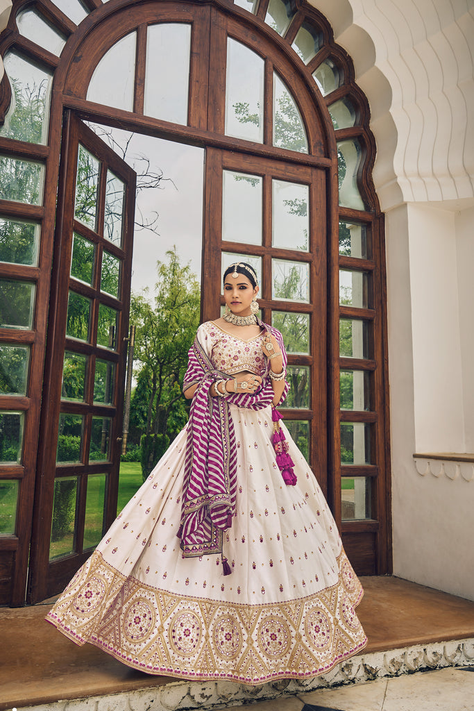 White With Purple Art Silk Lehenga With Resham Embroidery