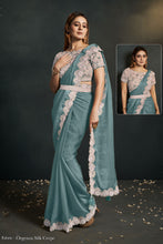 Load image into Gallery viewer, Sea Green Organza Silk Pre-Stitched Saree In Contemporary Style