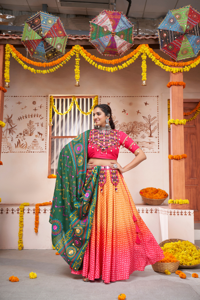 Yellow Printed Embroidered Designer Chaniya Choli