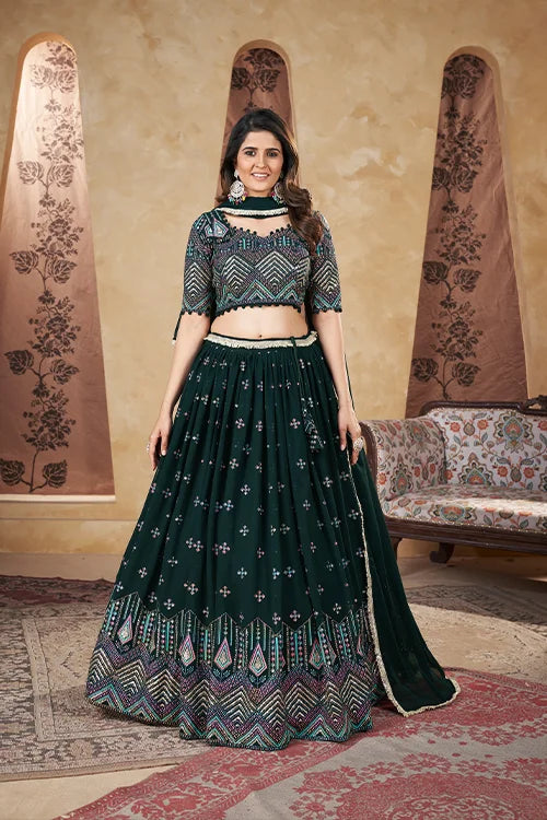 Green Designer Lehenga Choli With Dupatta