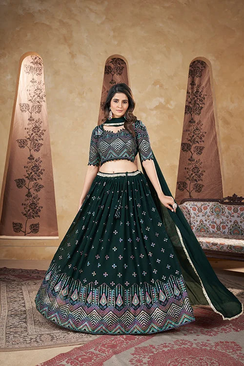 Green Designer Lehenga Choli With Dupatta