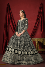 Load image into Gallery viewer, Black Embroidered Faux Georgette Anarkali Suit