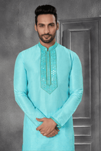 Load image into Gallery viewer, Blue Silk Coral Kurta Set