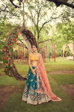 Load image into Gallery viewer, Teal Pure Georgette Lehenga With Sequins and Thread Work Embroider