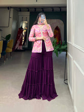 Load image into Gallery viewer, Purple Viscose And Georgette Pallazo Kurti Set With Jacket