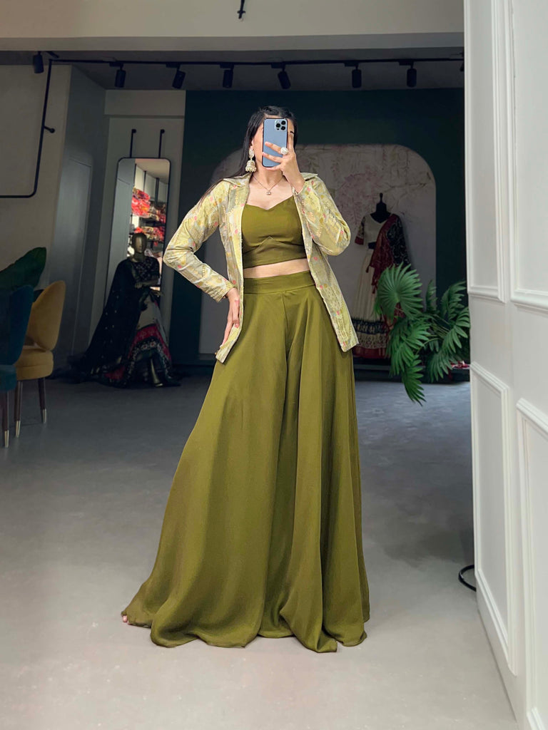 Green Lehnga Choli With Matching Jacket