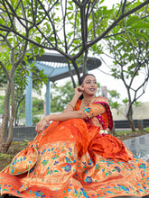 Load image into Gallery viewer, Orange Paithani lehenga choli ensemble