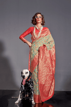 Load image into Gallery viewer, Green Handloom Weaved Kashmiri Pashmina Silk Saree