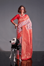 Load image into Gallery viewer, Lavender Handloom Weaved Kashmiri Pashmina Silk Saree