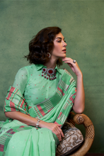 Load image into Gallery viewer, Cool Green Handwoven Cotton Silk Saree With Brocade Blouse