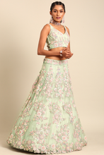 Load image into Gallery viewer, Lime Green net sequins with heavy zarkan embroidery lehenga choli &amp; Dupatta