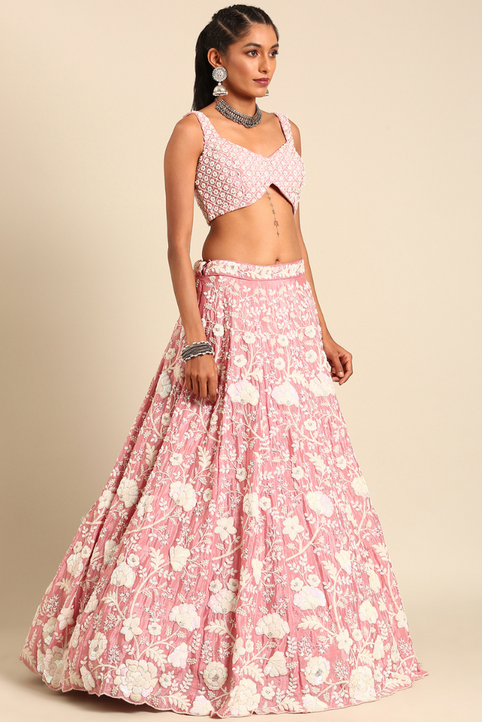 Rose Gold Chinon Sequins and Zarkan  Lehenga