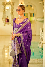 Load image into Gallery viewer, Purple Banarasi Satin Silk Saree with Brocade Blouse