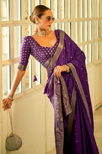 Load image into Gallery viewer, Purple Banarasi Satin Silk Saree with Brocade Blouse