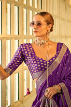 Load image into Gallery viewer, Purple Banarasi Satin Silk Saree with Brocade Blouse