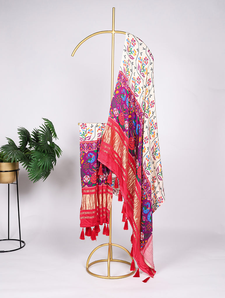 White Gaji Silk Digital Print Dupatta