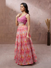 Load image into Gallery viewer, Pink Organza Floral Design Digital Print Lehenga Choli &amp; Dupatta