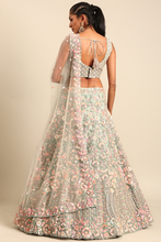 Load image into Gallery viewer, Sea Green net multi sequins with heavy zarkan embroidery semi-stitched lehenga choli &amp; dupatta
