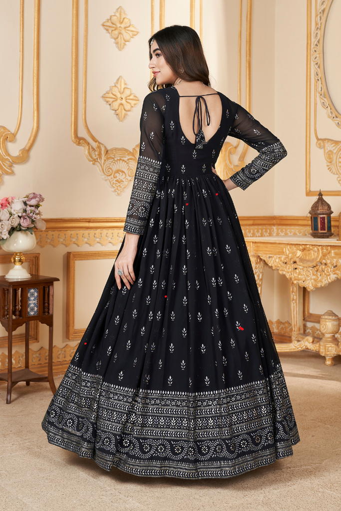 Navy Blue Party Wear Exclusive Foil Printed Anarkali