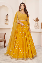 Load image into Gallery viewer, Mustard Georgette Lehenga Choli With Sequence