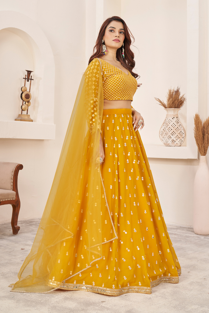 Mustard Georgette Lehenga Choli With Sequence