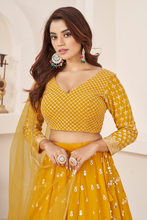 Load image into Gallery viewer, Mustard Georgette Lehenga Choli With Sequence