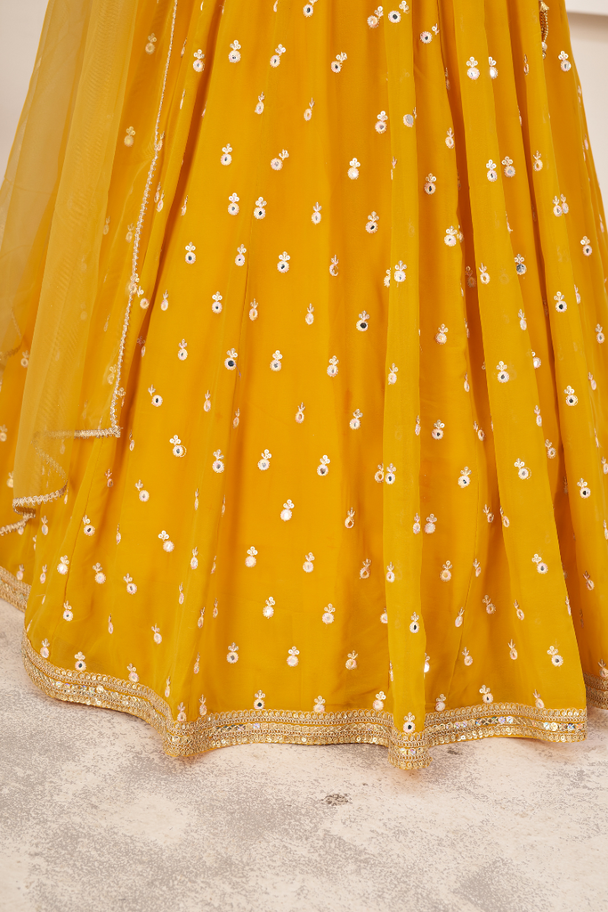 Mustard Georgette Lehenga Choli With Sequence