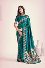 Load image into Gallery viewer, Teal Green Butterfly Silk Saree With Foil Print