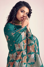 Load image into Gallery viewer, Teal Green Butterfly Silk Saree With Foil Print