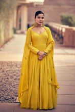 Load image into Gallery viewer, Yellow Embroidered Georgette Anarkali Suit - Diva D London LTD