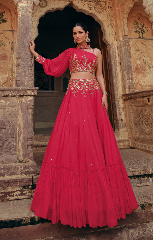 Bright Pink Indo Western Wedding Wear Suit With Embroidered Ethnic Jacket - Diva D London LTD