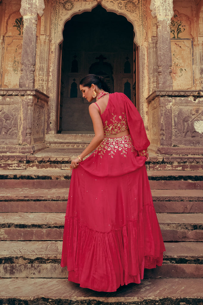 Bright Pink Indo Western Wedding Wear Suit With Embroidered Ethnic Jacket - Diva D London LTD