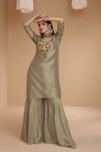 Load image into Gallery viewer, Brown Organza Silk Salwar Suit With Floral Embroidery Work And Net Dupatta - Diva D London LTD