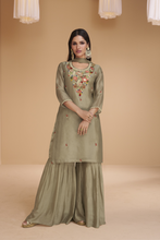 Load image into Gallery viewer, Brown Organza Silk Salwar Suit With Floral Embroidery Work And Net Dupatta - Diva D London LTD