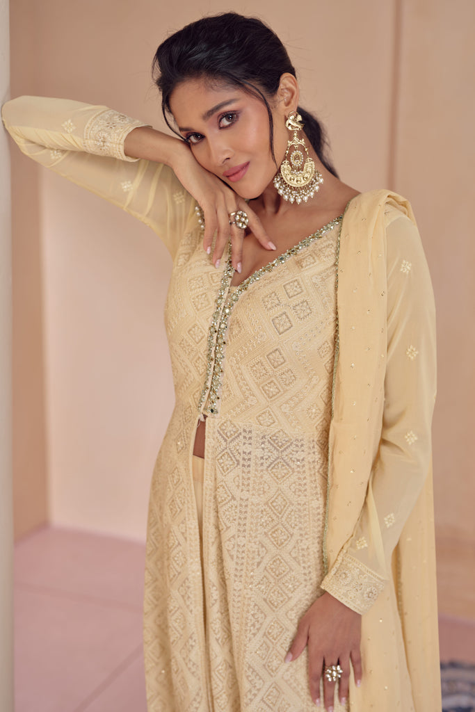 Lemon Yellow Chikenkari Georgette Anarkali