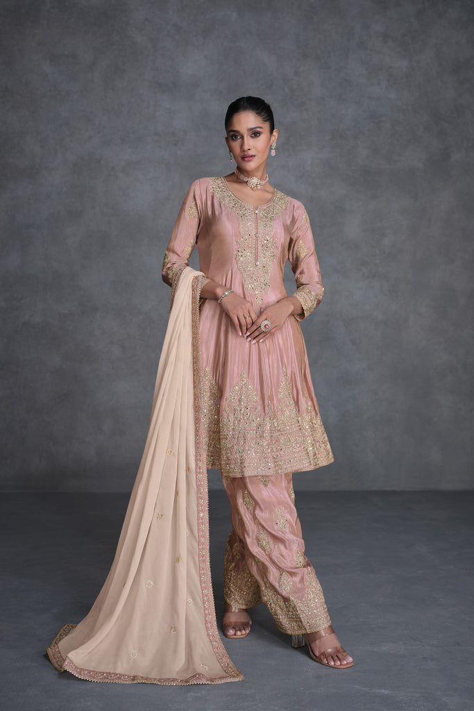 Dusky Pink Palazzo Suit With Embroidery Work