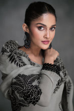 Load image into Gallery viewer, Grey With Black Lace Organza Salwar Suit