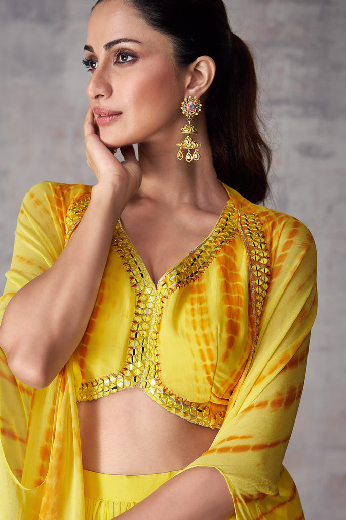 Yellow Designer Indo-Western Lehenga With Jacket