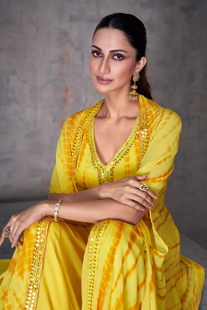 Yellow Designer Indo-Western Lehenga With Jacket