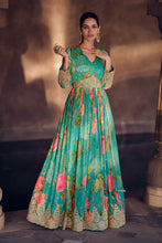 Load image into Gallery viewer, Green Floral Embroidered Anarkali Suit