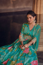 Load image into Gallery viewer, Green Floral Embroidered Anarkali Suit