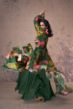 Load image into Gallery viewer, Green French Crepe Silk Crop Top Palazzo Suit With Shrug