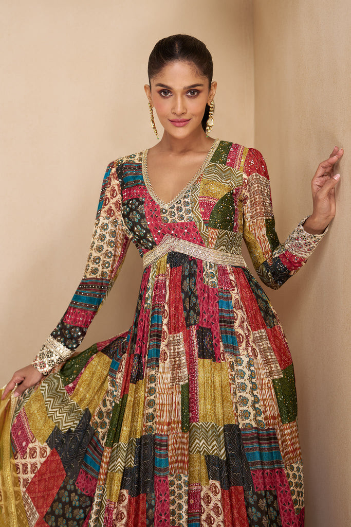 Incredible Multi-Color Printed Georgette Event Wear Gown With Dupatta